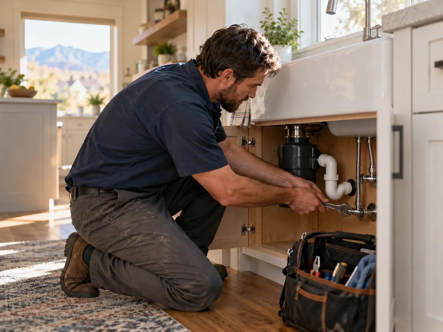 A Lone Peak Plumbing plumber at work